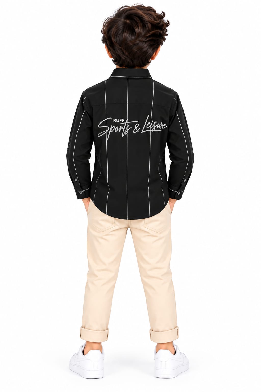 Boys' Black Vertical Pinstriped Casual Shirt.