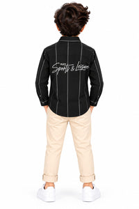 Boys' Black Vertical Pinstriped Casual Shirt.