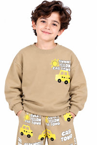 Boys' Beige "Sunny Yellow Cab Tour" Graphic Sweatshirt & Joggers Set.