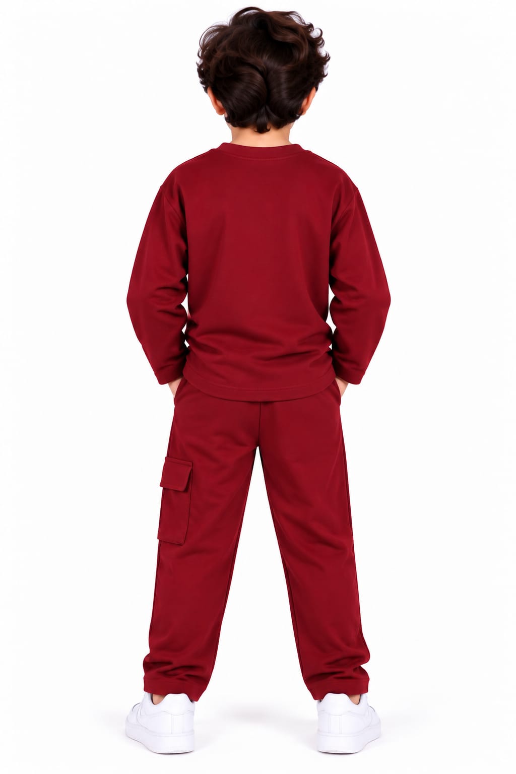 Boys' Maroon "True Champion Authentic" Graphic Sweatshirt & Cargo Track Pants Set.