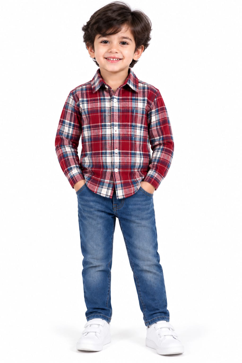 Boys' Red & Navy Plaid Checked Casual Shirt.