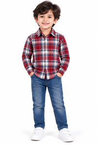 Boys' Red & Navy Plaid Checked Casual Shirt.