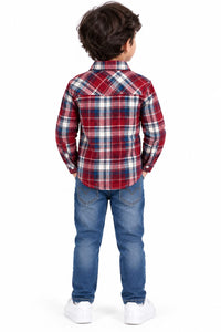 Boys' Red & Navy Plaid Checked Casual Shirt.