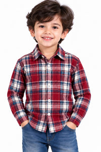 Boys' Red & Navy Plaid Checked Casual Shirt.