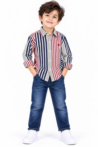 Boys' Multi-Color block Striped Casual Shirt.