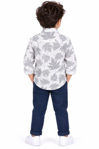Boys' White & Grey Maple Leaf Printed Casual Shirt.