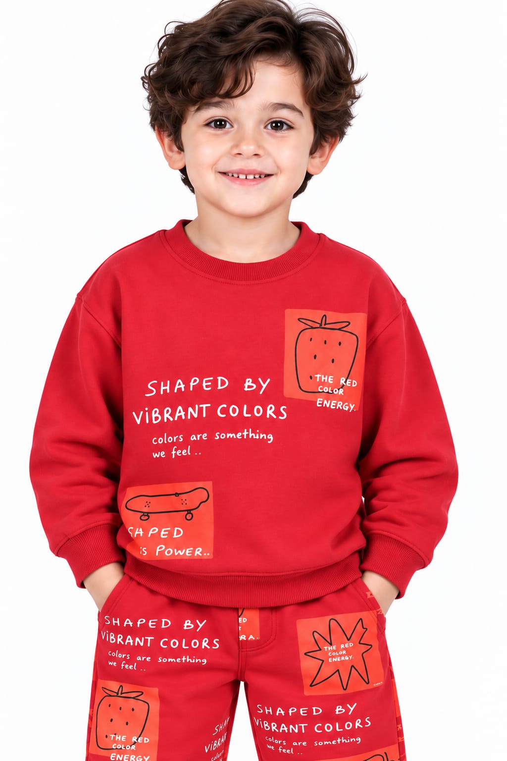 Boys' Crimson Red "Vibrant Colors" Graphic Sweatshirt & Joggers Set.