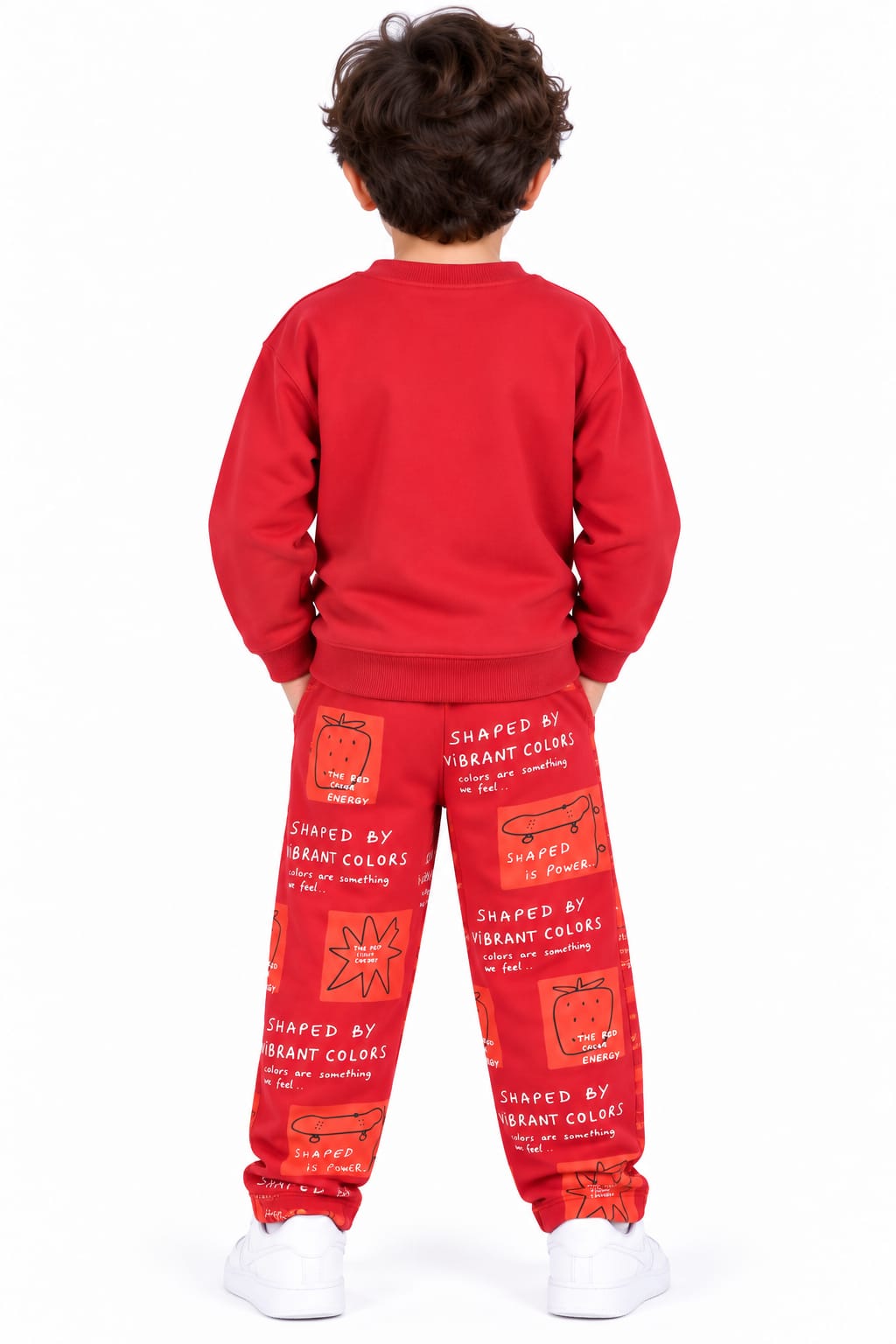 Boys' Crimson Red "Vibrant Colors" Graphic Sweatshirt & Joggers Set.