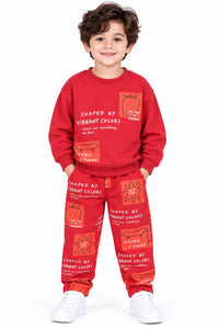 Boys' Crimson Red "Vibrant Colors" Graphic Sweatshirt & Joggers Set.
