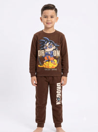 Boys' Brown Anime Dragon Graphic Sweatshirt & Track Pants Set.