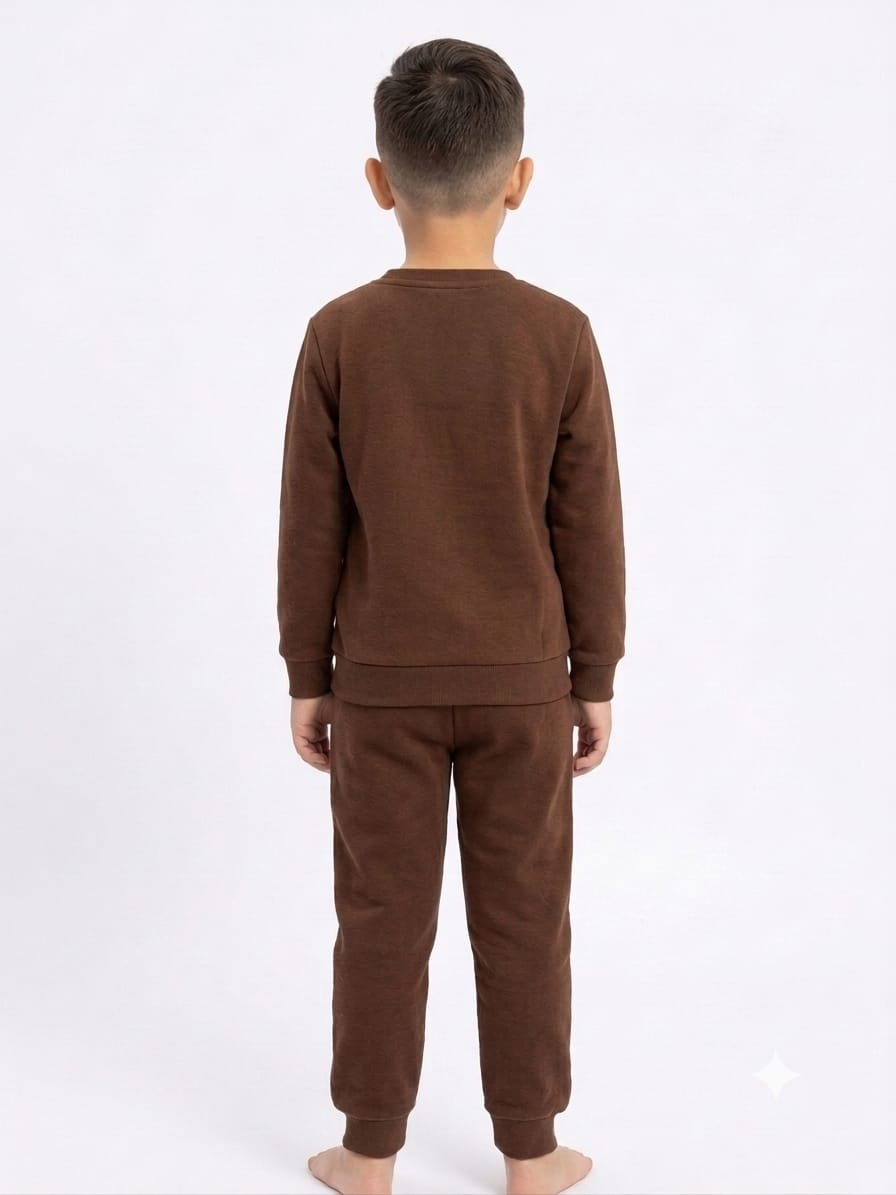Boys' Brown Anime Dragon Graphic Sweatshirt & Track Pants Set.