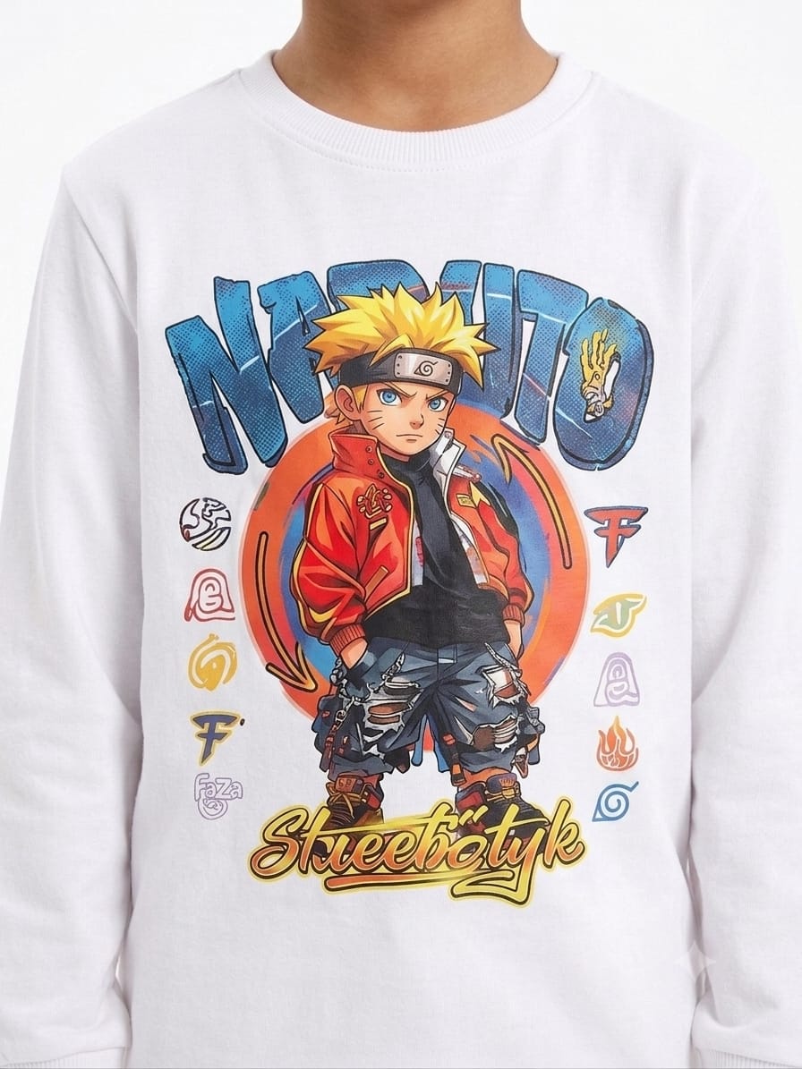 Boys' White Anime Naruto Graphic Sweatshirt & Joggers Set.