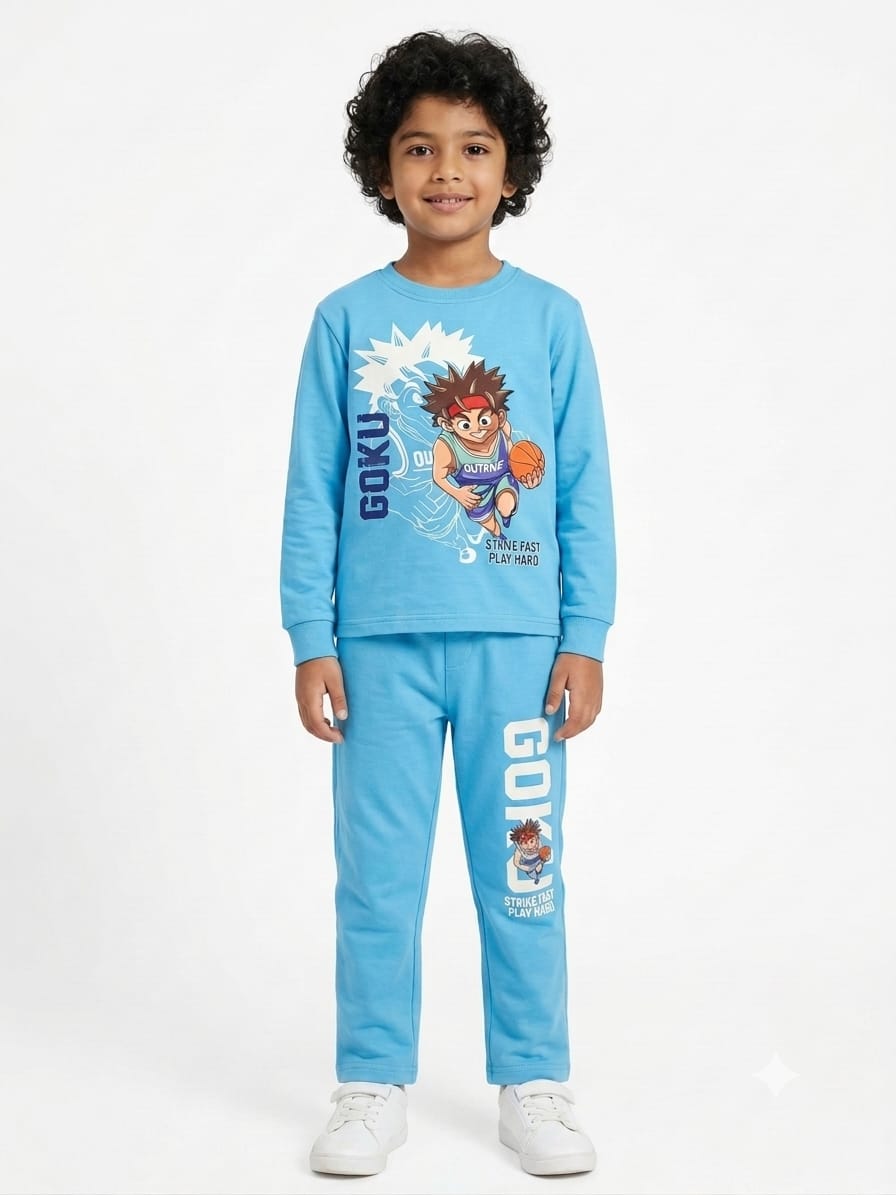 Boys' Sky Blue Anime Basketball "Goku" Graphic Sweatshirt & Joggers Set.