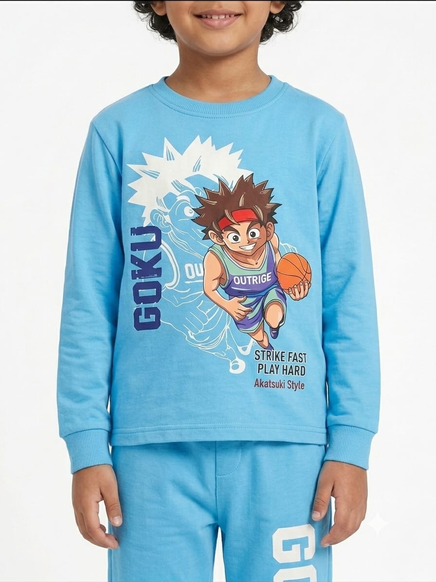 Boys' Sky Blue Anime Basketball "Goku" Graphic Sweatshirt & Joggers Set.