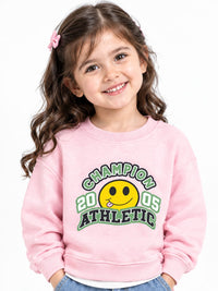 Girls' Light Pink "Champion Athletic" Smiley Graphic Sweatshirt.