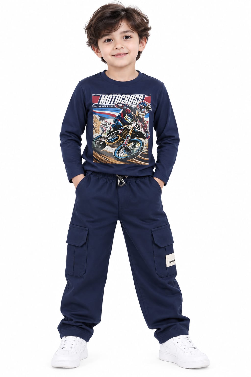 Boys' Navy Blue Motocross Pre-Winter Cargo Co-ord Set.