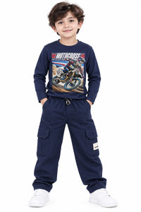 Boys' Navy Blue Motocross Pre-Winter Cargo Co-ord Set.