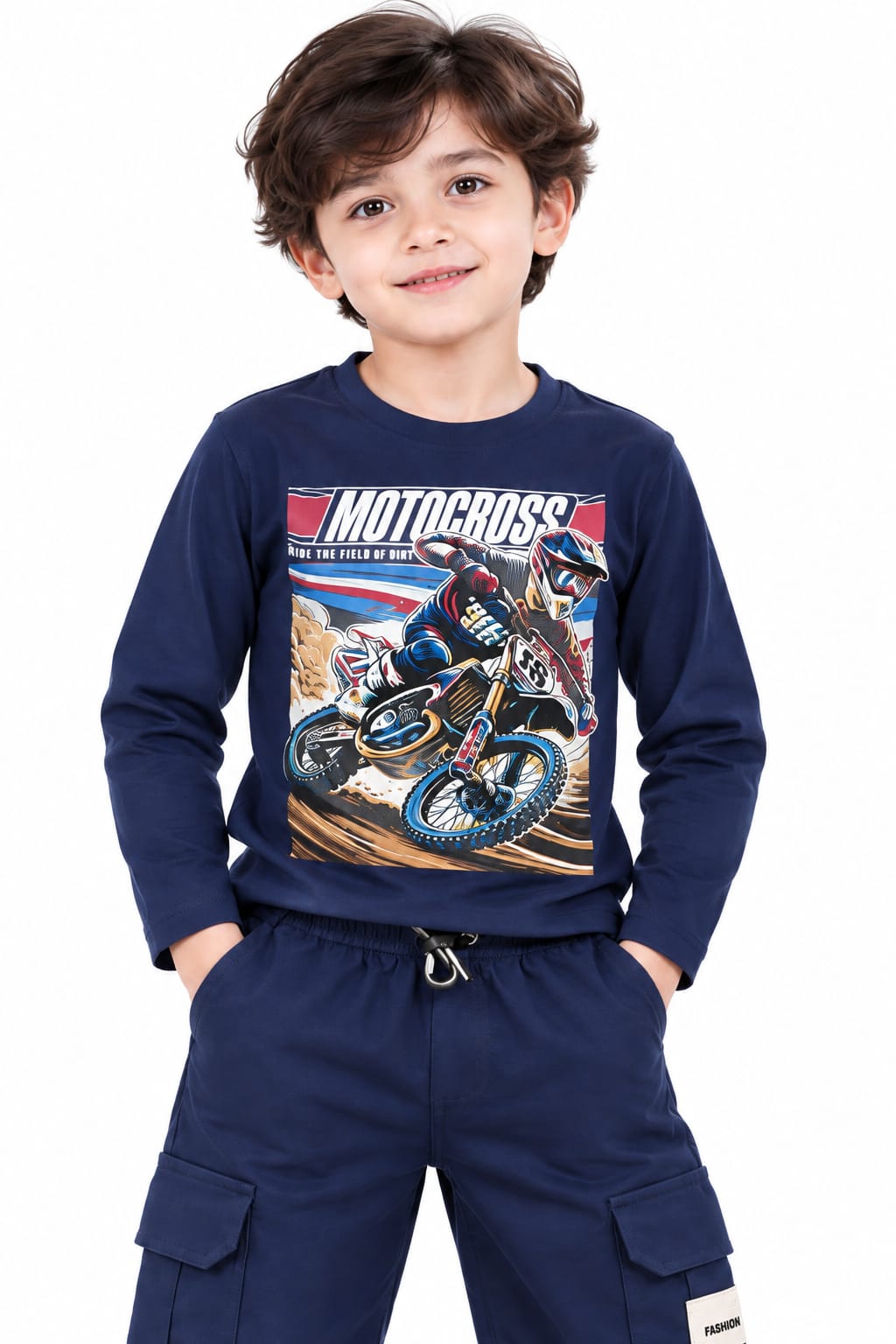 Boys' Navy Blue Motocross Pre-Winter Cargo Co-ord Set.