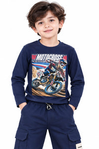 Boys' Navy Blue Motocross Pre-Winter Cargo Co-ord Set.
