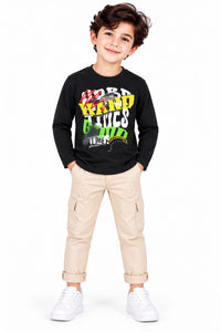 Boys' Black "Hard Times Good Times" Graphic Full-Sleeve T-Shirt