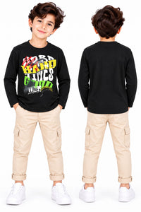 Boys' Black "Hard Times Good Times" Graphic Full-Sleeve T-Shirt