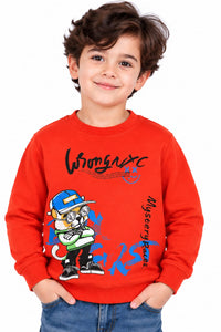 Boys' Rust Orange Graphic Pre-Winter Sweatshirt.