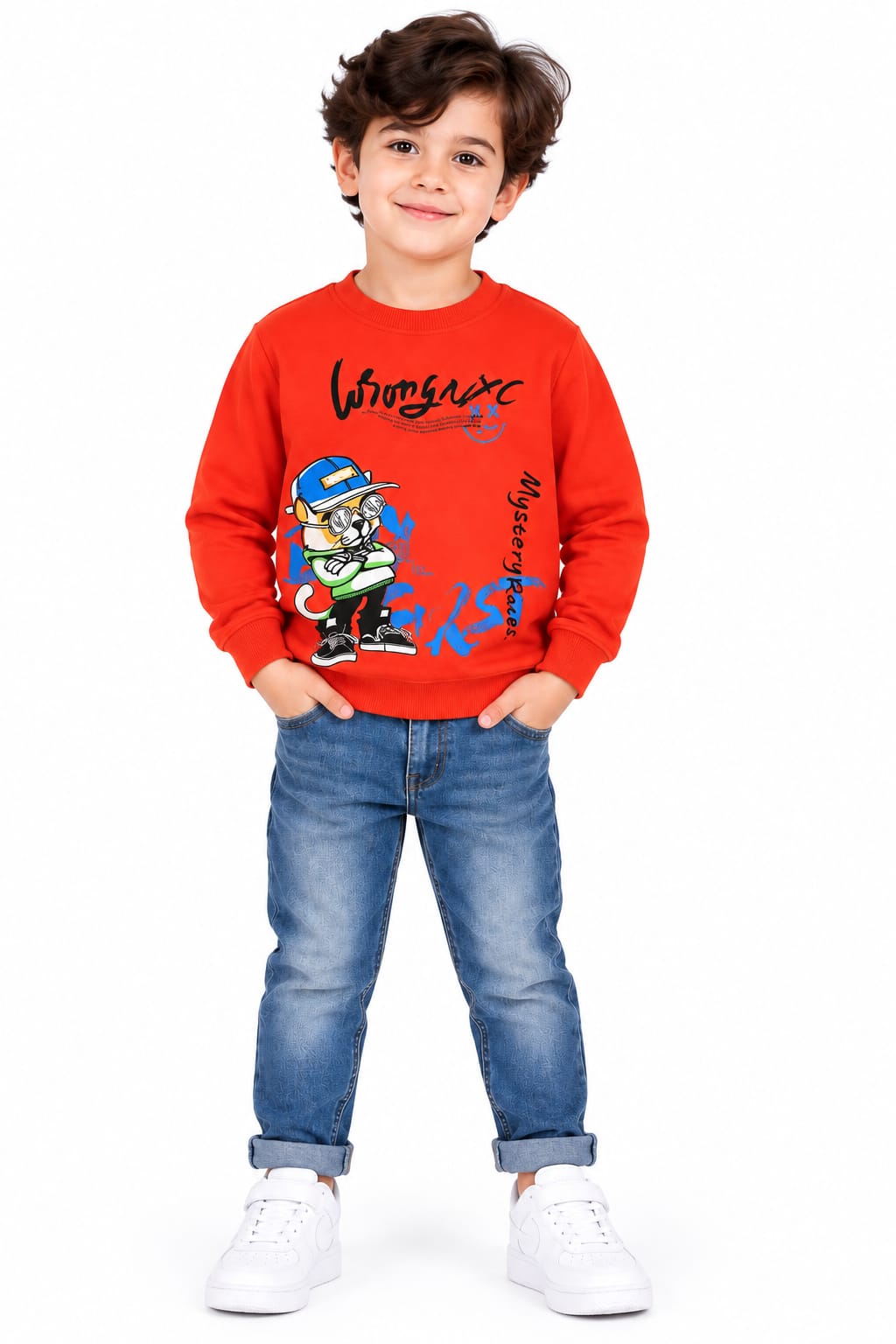 Boys' Rust Orange Graphic Pre-Winter Sweatshirt.
