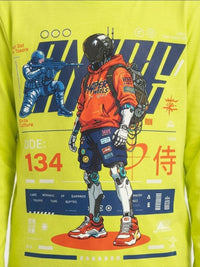 Boys' Lime Green Futuristic Graphic Full-Sleeve T-Shirt.