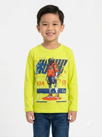 Boys' Lime Green Futuristic Graphic Full-Sleeve T-Shirt.