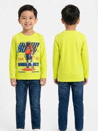 Boys' Lime Green Futuristic Graphic Full-Sleeve T-Shirt.