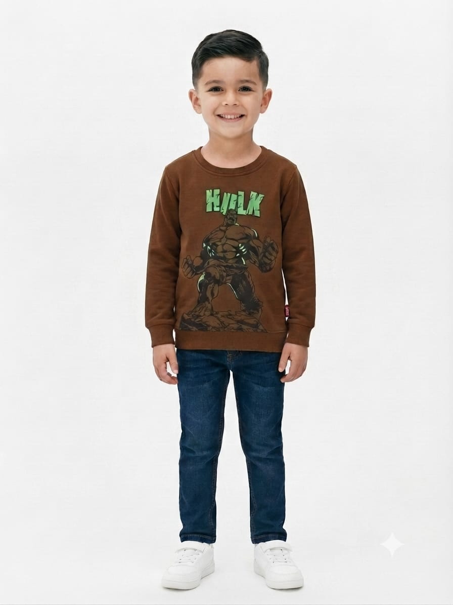 Boys' Brown Hulk Printed Pre-Winter Sweatshirt.