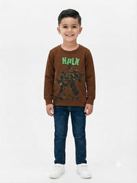 Boys' Brown Hulk Printed Pre-Winter Sweatshirt.