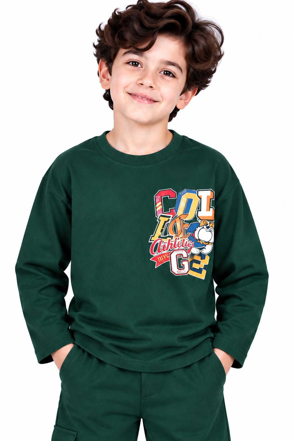 Boys' Dark Green "College Athletic" Pre-Winter Cargo Co-ord Set.