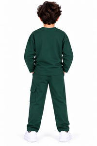 Boys' Dark Green "College Athletic" Pre-Winter Cargo Co-ord Set.