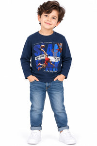 Boys' Navy Blue Basketball Graphic Print Sweatshirt.