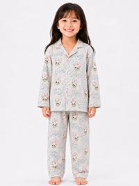 Girls' Grey Daisy Duck Printed Button-Down Pyjama Set.