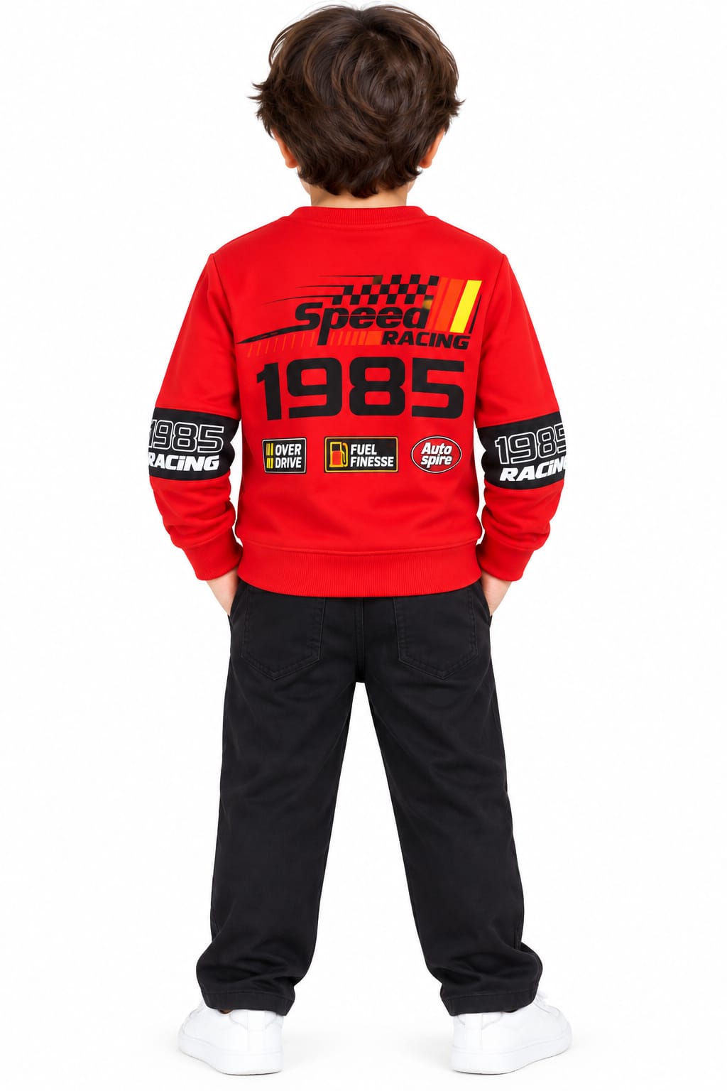Boys' Red Racing Graphic Print Pre-Winter Sweatshirt.