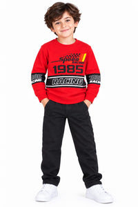 Boys' Red Racing Graphic Print Pre-Winter Sweatshirt.