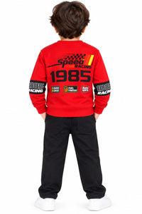 Boys' Red Racing Graphic Print Pre-Winter Sweatshirt.