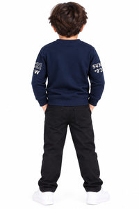 Boys' Navy Blue Graphic Print Pre-Winter Sweatshirt.