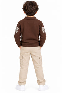 Boys' Brown Polo Neck Varsity Graphic Sweatshirt.