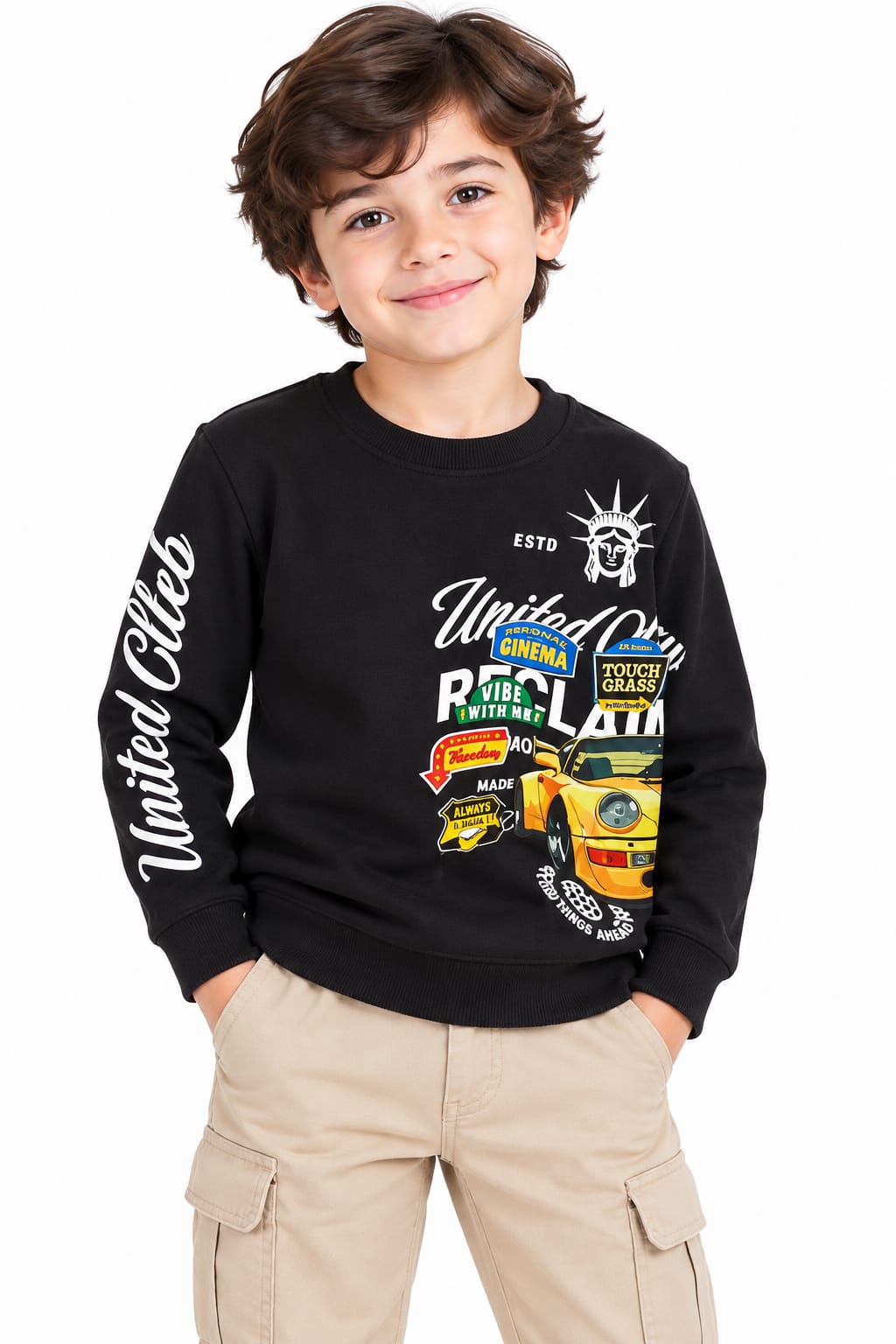 Boys' Black Multi-Graphic Graphic Print Sweatshirt.