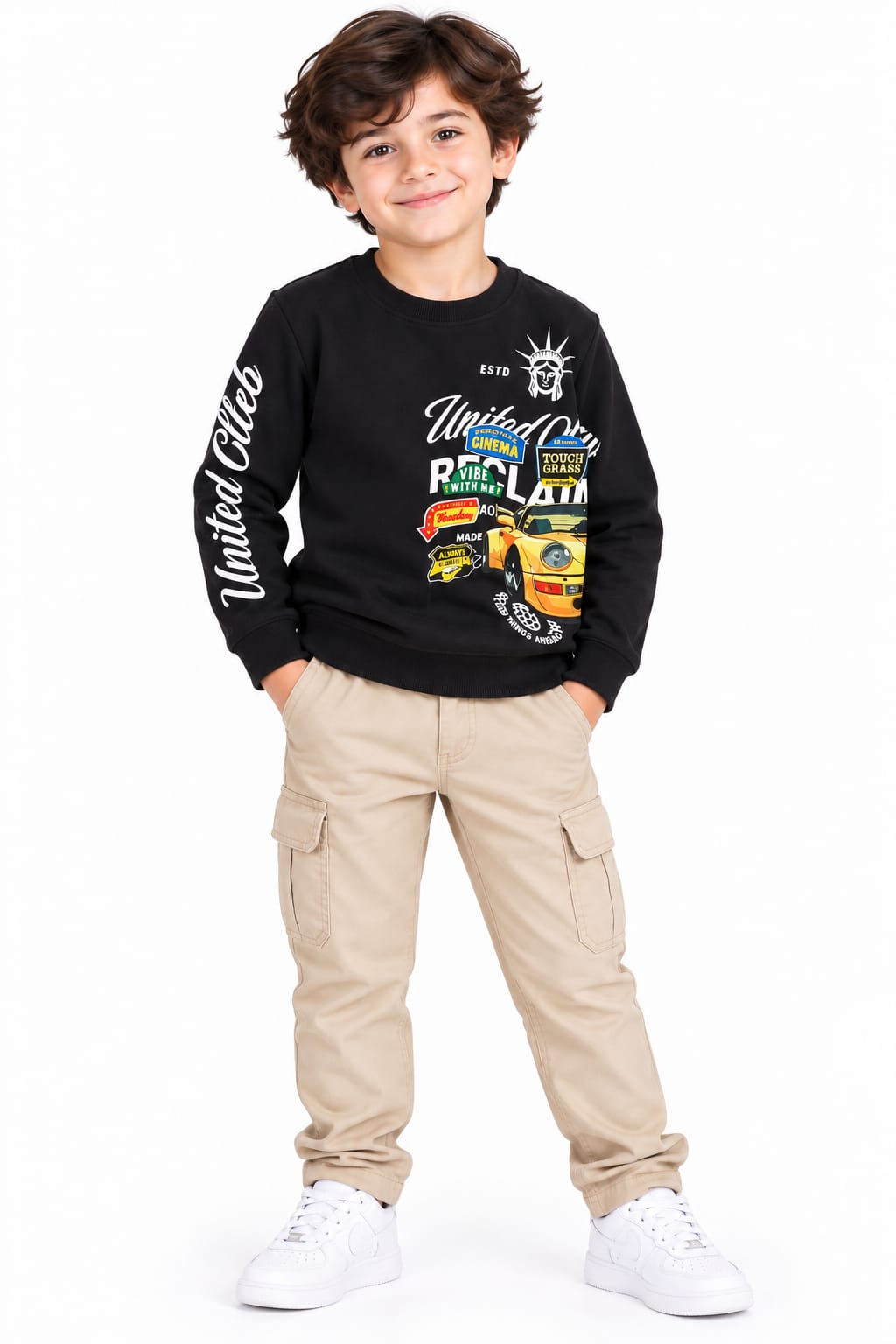 Boys' Black Multi-Graphic Graphic Print Sweatshirt.