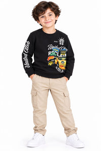 Boys' Black Multi-Graphic Graphic Print Sweatshirt.