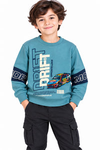 Boys' Teal Blue Drift Racing Graphic Sweatshirt.