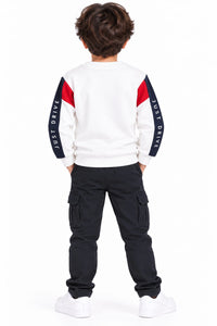 Boys' Off-White Sports Car Graphic Colorblocked Sweatshirt.