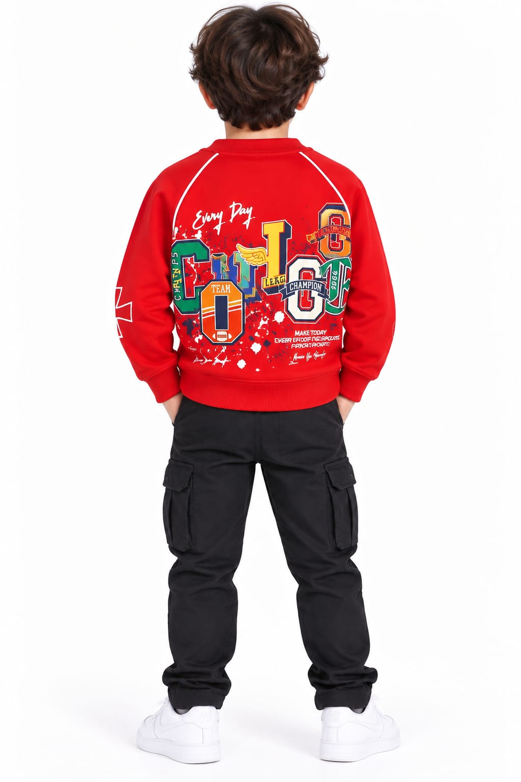 Boys' Red Varsity Multi-Badge Graphic Sweatshirt.