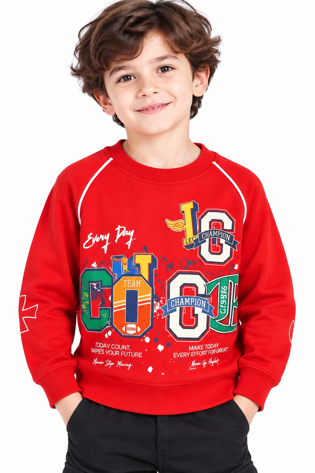 Boys' Red Varsity Multi-Badge Graphic Sweatshirt.