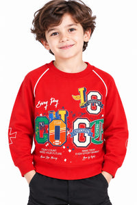 Boys' Red Varsity Multi-Badge Graphic Sweatshirt.