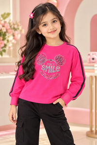 Girls' Bright Pink Sequined Graphic Sweatshirt T-Shirt.